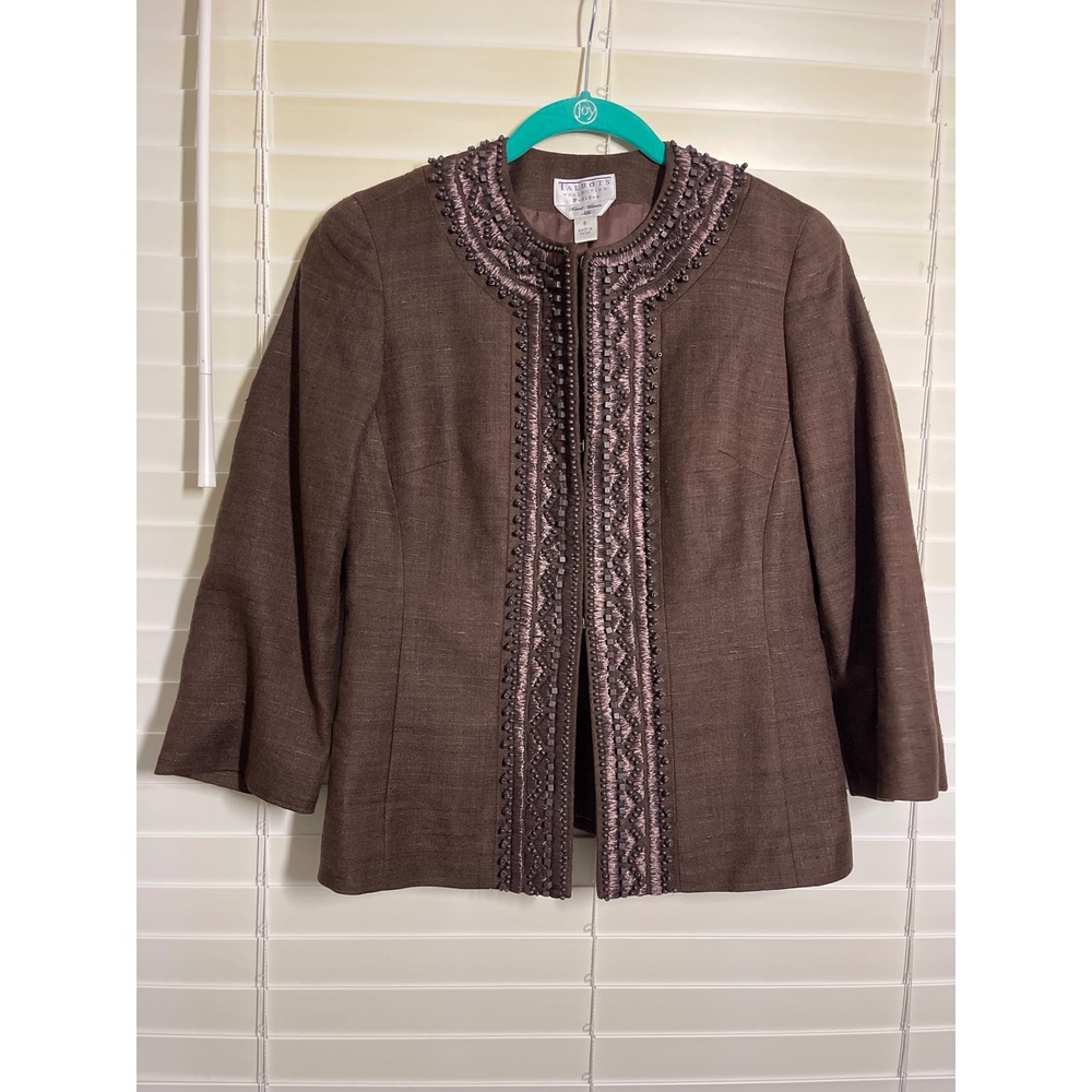 Talbots handwoven silk size 6 brown jacket with beads